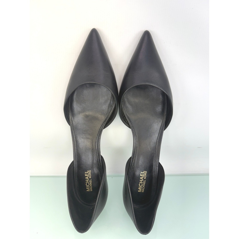 Michael Kors Black Leather Kitten Heel Pumps Sz 8 Pointed Toe office business - Picture 6 of 9